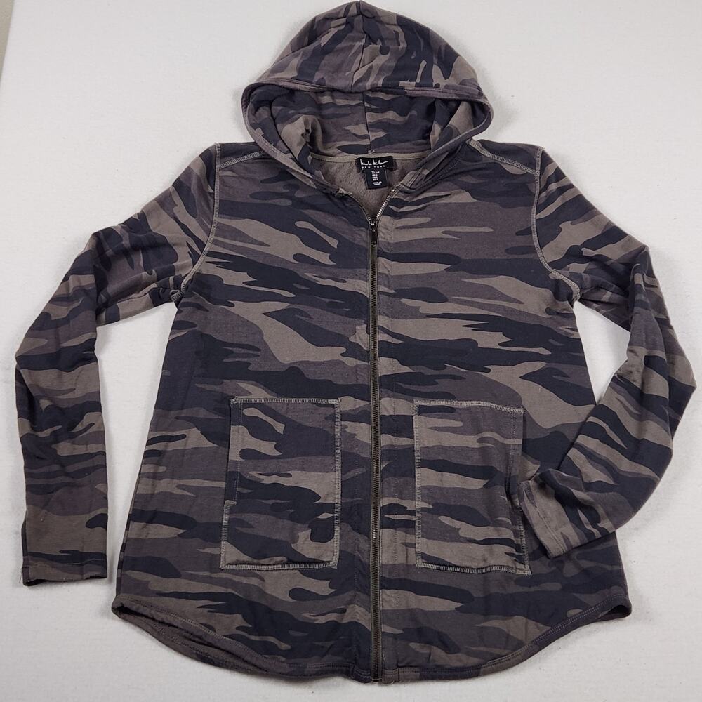 Nicole Miller New York Gray Camo Full Zip Hooded Hoodie Womens Size S